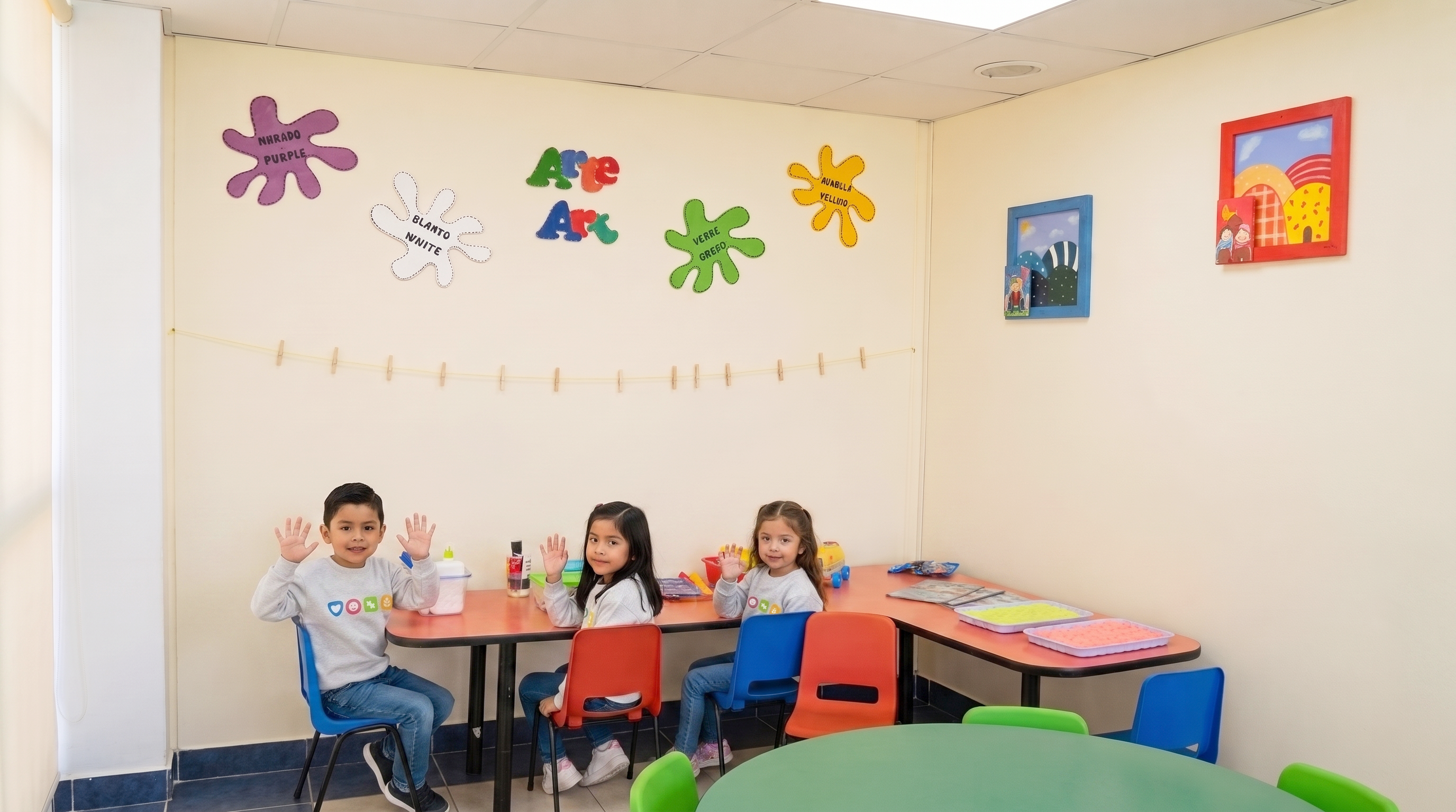 Niñas y niños en el aula de arte